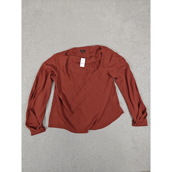Ann Taylor Tops - Ann Taylor Factory Shirt Womens Small Rust Drape Neck Long Sleeve Blouse 552128